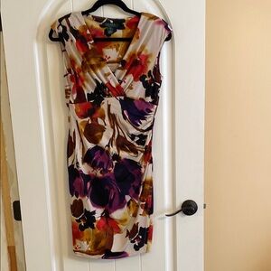 Lauren Ralph Lauren Purple and Red Sheath Midi Dress with V-neck